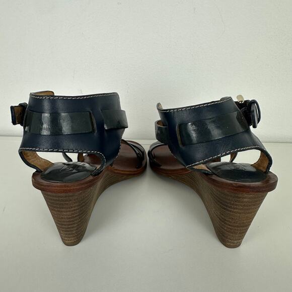 Coach Womens Prue Strappy Wooden Open Round Toe Navy/Brown Heel Wedge Sandals 5B - Picture 5 of 8